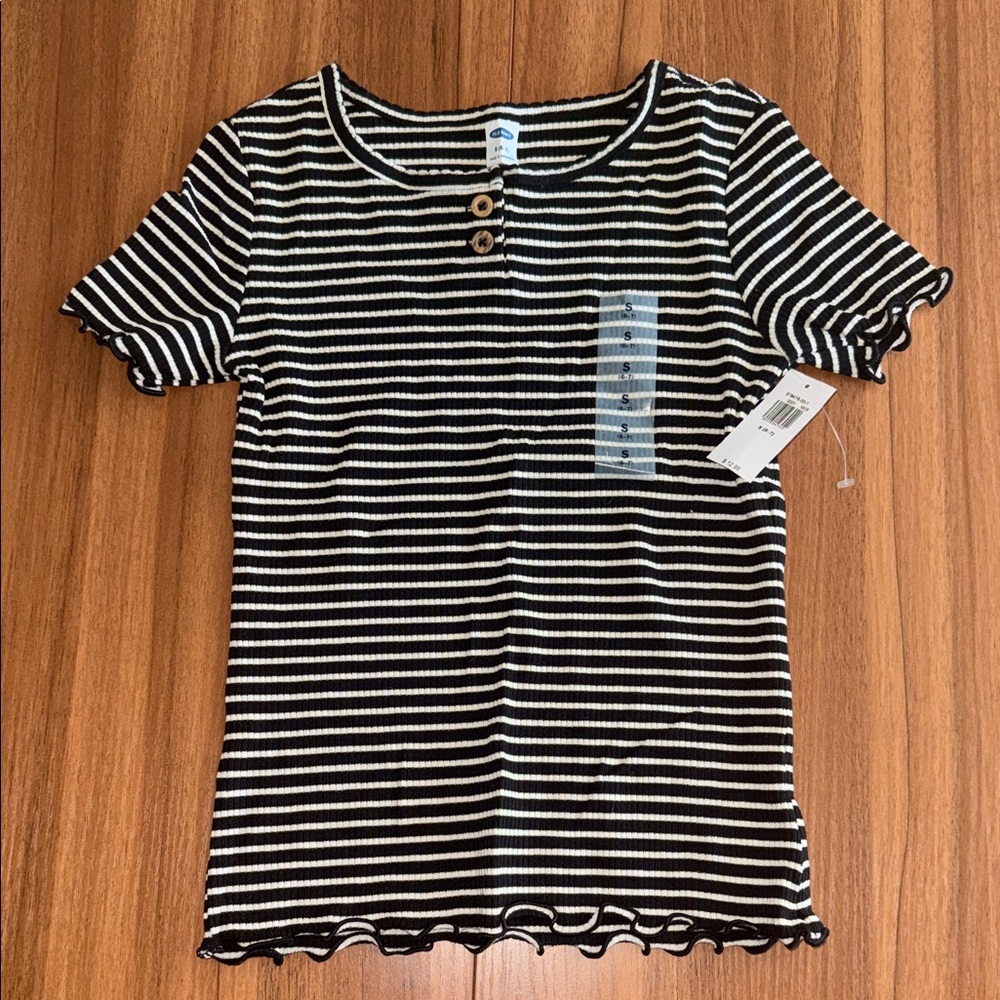 Old Navy Black and White Striped Kids Tee